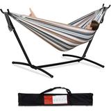 Double Hammock with Space Saving Steel Stand included 2 Person Heavy Duty Outside Garden Yard Outdoor 450lb Capacity 2 People Standing Hammocks and Portable Carrying Bag (Coffee)