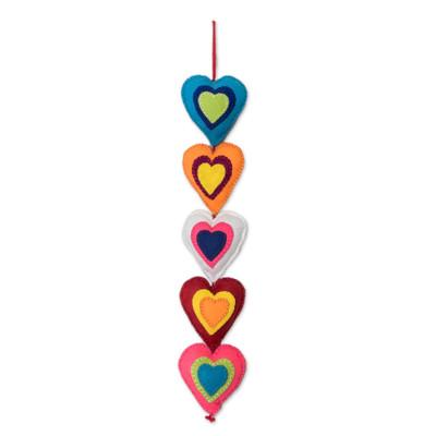 Multicolor Love,'Handcrafted Heart-Shaped Multicolor Felt Mobile'