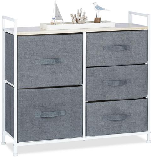 Regalsystem, 5 Stoff-Schubladen, HxBxT: 77,5 x 83 x 29 cm, universale Schubladenbox, Metall und