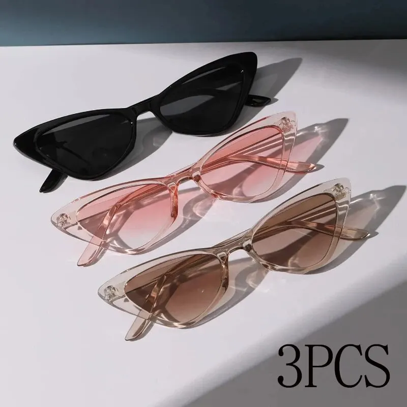 3 Paar pro Set kleine Cat-Eye-Sonnenbrille für Damen niedliche Skinny Cat Eye Brillen Retro-Vintage, schmale Cateye-Sonnenbrille Image