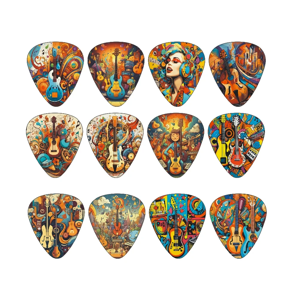 Neue 0,46/0,71/1,0 Mm 12 teile/satz Gitarre Paddel Cartoon Paare Akustische Gitarre Picks Musical Instrument Zubehör Pick gitarre Image