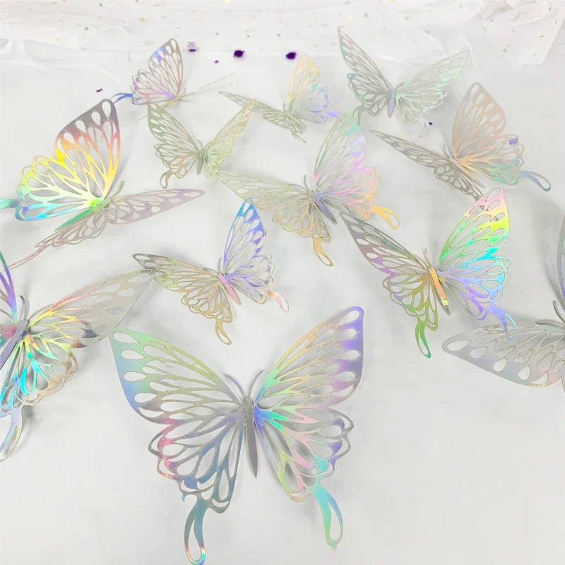12 Stück bunte 3D-Schmetterlings-Wandaufkleber für Kinderzimmer, Kinderzimmer, Dekoration, Hochzeitsdekoration, Wohnzimmer, Wandtattoos, Schlafzimmer