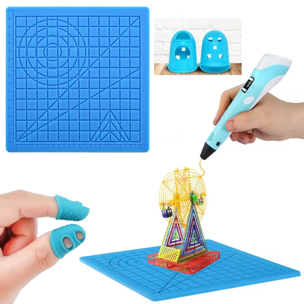Stylo d'impression 3D en silicone avec 2 protège-doigts pour enfants et adultes, outil de dessin, tampon, polymères, modèle, bricolage