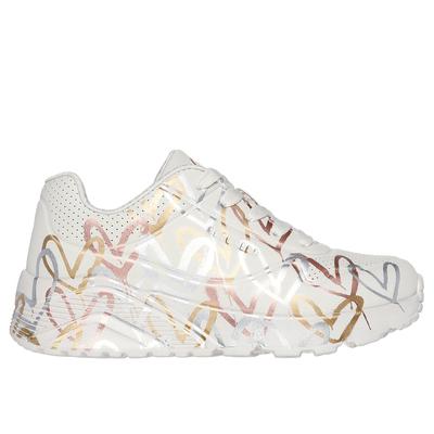 Skechers Girl's x JGoldcrown: Uno Lite - Metallic Love Sneaker | Size 11.0 | Natural | Synthetic | Machine Washable