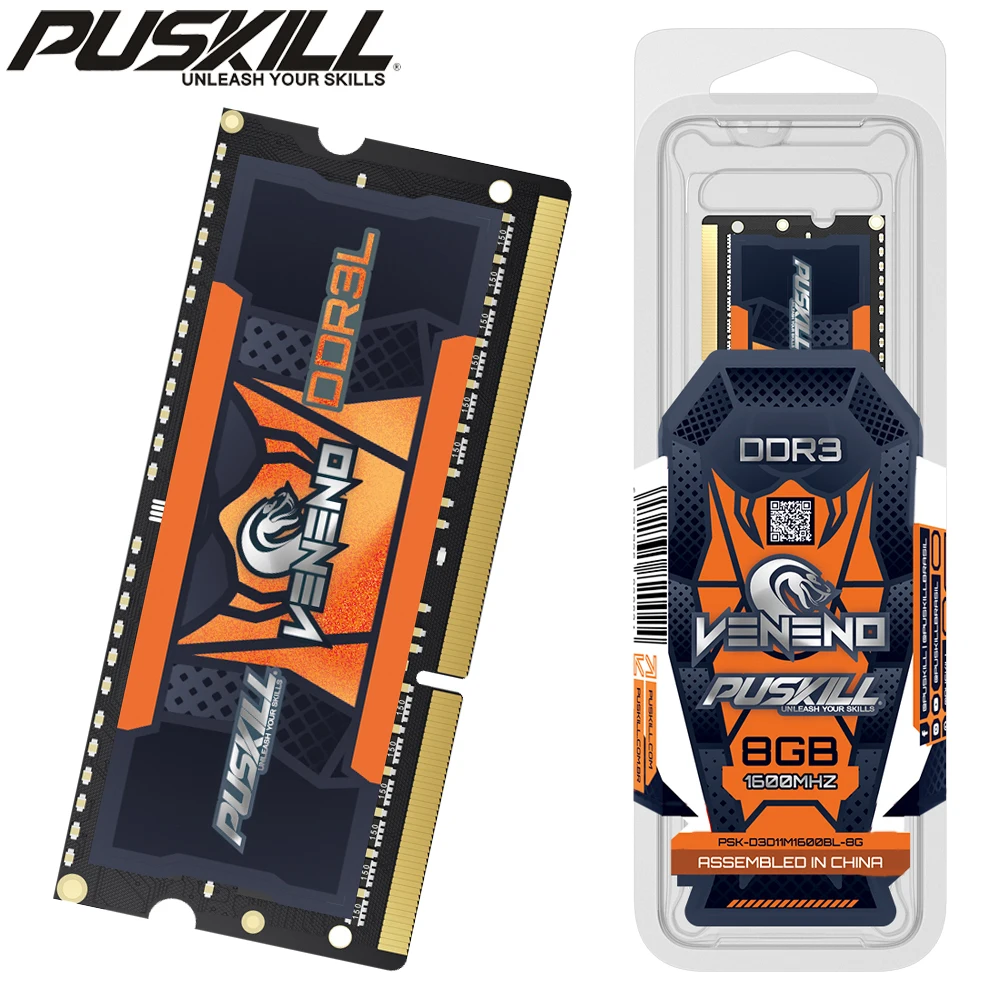 PUSKILL Veneno DDR3L Speicher Po, RAM, Laptop, 8 GB, 4 GB, 1,35 V, 1600 MHz, 1333 MHz, PC3 204-PIN SODIMM Notebook-Speicher Image