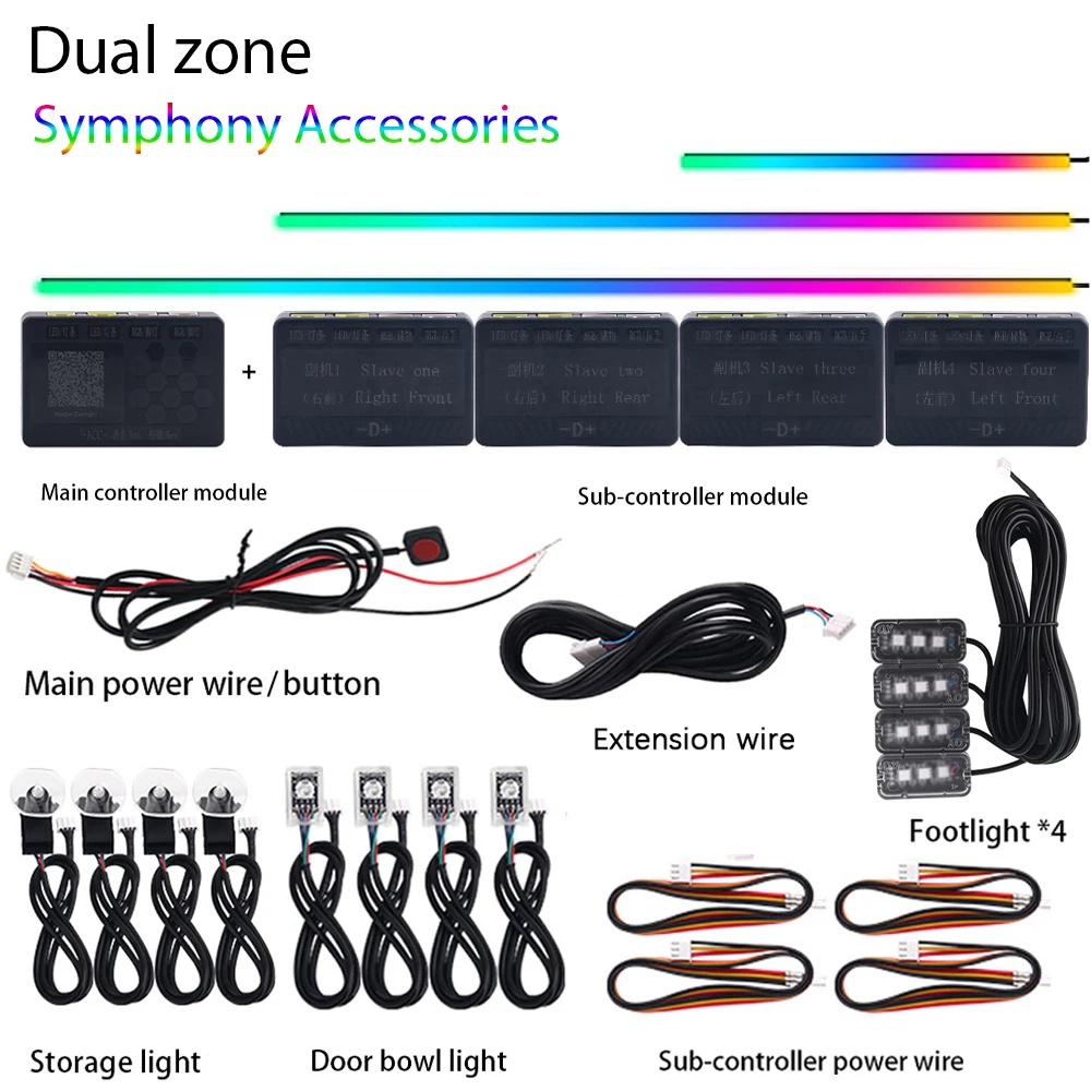 Dual Zone Symphony Streamer LED Umgebungs licht Teile Voll farben 3 Drähte Licht leiste (RGB Tür/Lagerung/Fuß licht 4 Drähte) Image