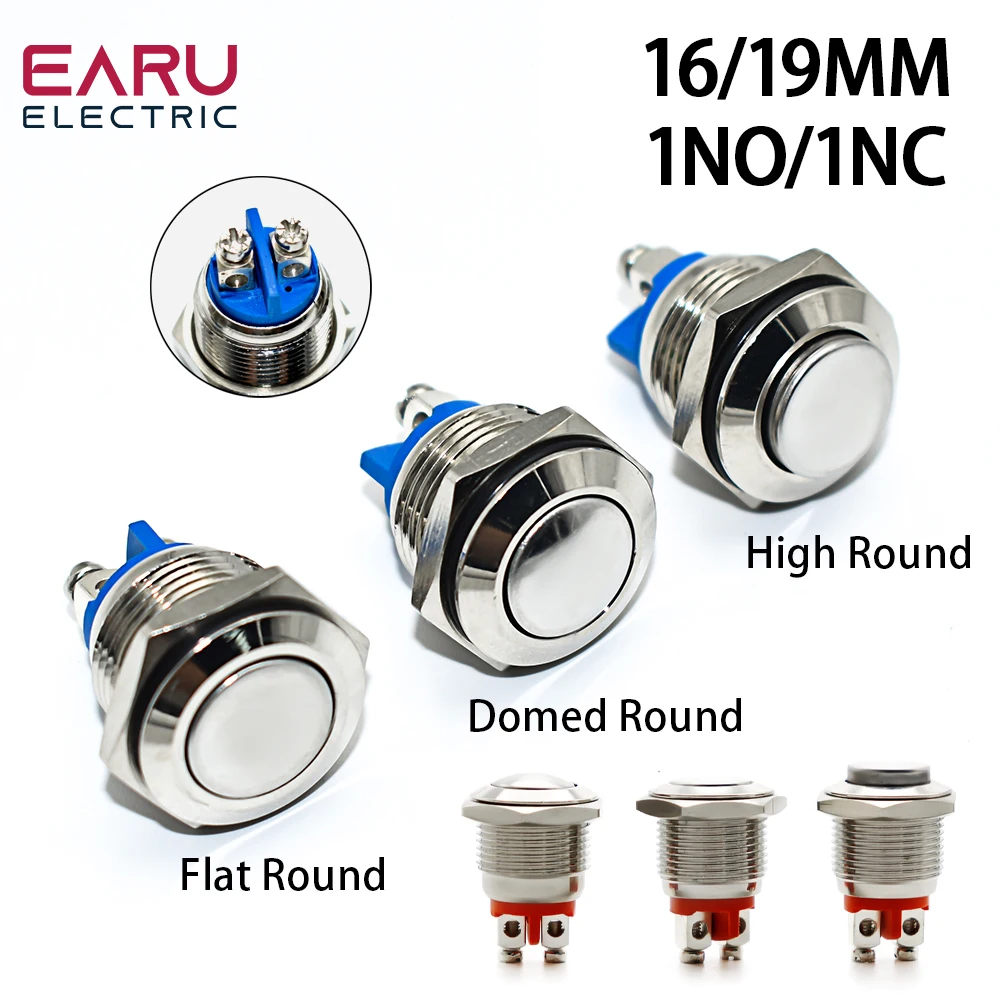 16/19mm 1NO 1NC Flachkopf Wasserdicht Momentary Reset Metall Druckschalter Schraubanschluss Auto Motor Türklingel PC Netzschalter Image