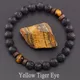 Bracciale con perline occhio di tigre giallo naturale Uomo Donna Bracciale in lava vulcanica nera Bracciale in pietra per coppia con corda elastica Buddha tibetano