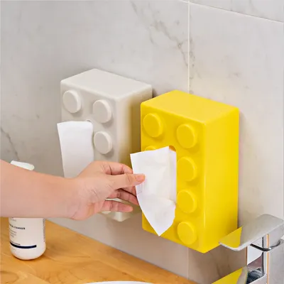Building Blocks Tissue Box Creative Punch-free Wall-mounted Tissue Box Spring Paper Towel Holder Bathroom Waterproof Tissue Box