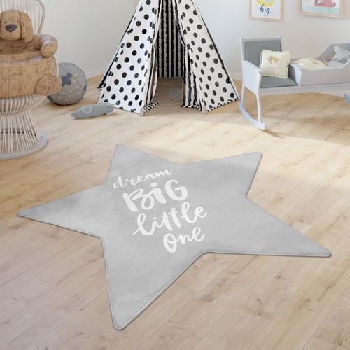 Kinderteppich Teppich Kinderzimmer Spielmatte Babymatte Rutschfest Sterne Grau, 80 cm Stern-Form
