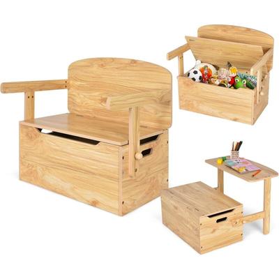 Kindertisch mit Sitzbank, 3-in-1 Kindersitzgruppe mit Stauraum, Kindertruhenbank, Spielzeugkiste Image