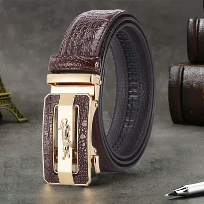 Men's Belt Fashion Crocodile Pattern Belt Alloy Automatic Buckle Strap Casual Business Style Jeans