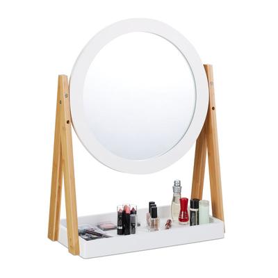 Kosmetikspiegel, schwenkbar, mit Ablage für Make Up, Kosmetik, Tischspiegel ∅ 32,5 cm, Bambus, mdf, Image
