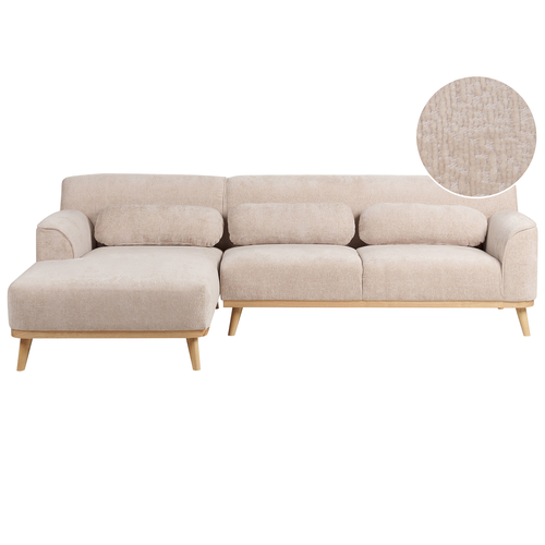 Ecksofa Beige Chenille-Stoffbezug L-förmig 3-Sitzer Sofa mit Chaiselongue Rechtsseitig Wohnzimmermöbel Modern Wohnzimmer Ausstattung Wohnecke