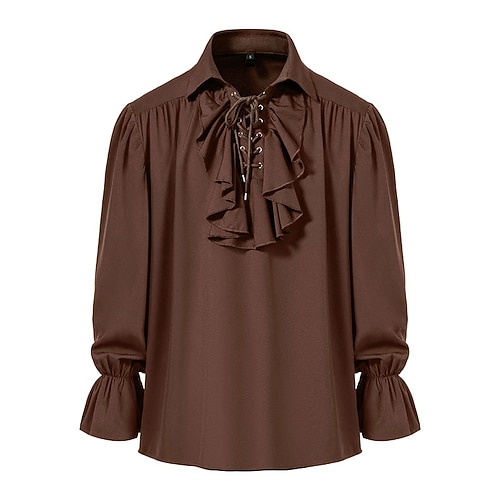 Punk Gothic Mittelalterlich Renaissance Bluse / Hemd Pirat Ritter Einfarbig Kostüm Herren Seeräuber Fantasie königlich Maskerade Leistung Party Maskerade Erwachsene Hemd Image
