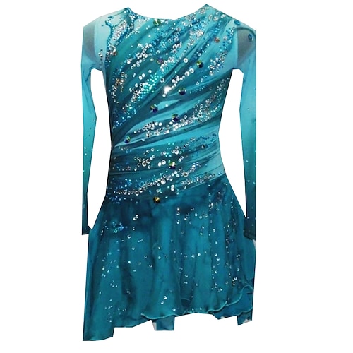 Eiskunstlaufkleid Damen Eislaufen Rock Kleid Grün Daumenloch Offener Rücken Spandex Hohe Elastizität Professionell Wettbewerb Eiskunstlaufkleidung Thermowarm Klassisch Kristall / Strass Langarm Image