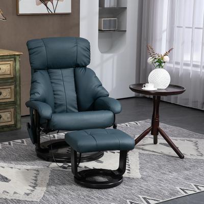 HOMCOM Massage Recliner Chair with Ottoman, 360° Swivel Recliner and Footstool, PU Leather Reclining Chair, Gray