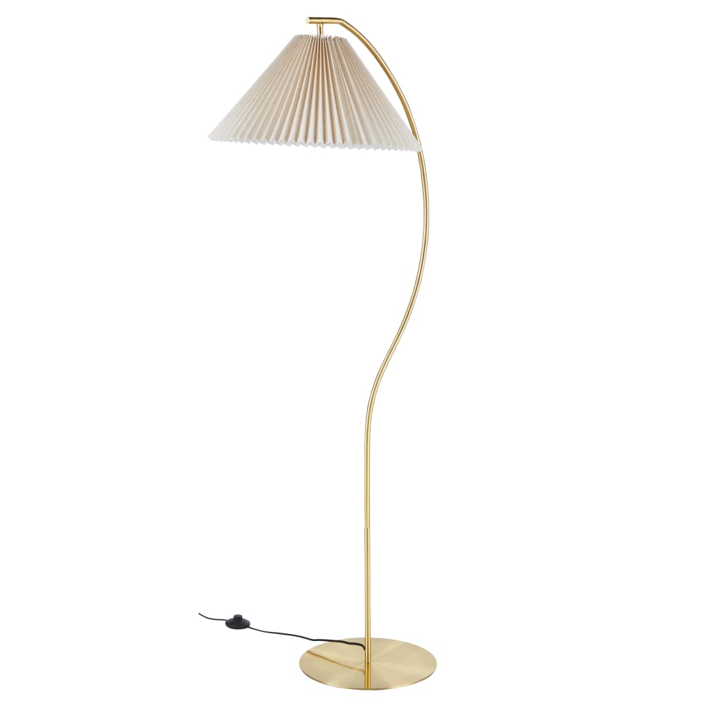 Lampadaire en métal et abat-jour conique en tissu plissé beige H159