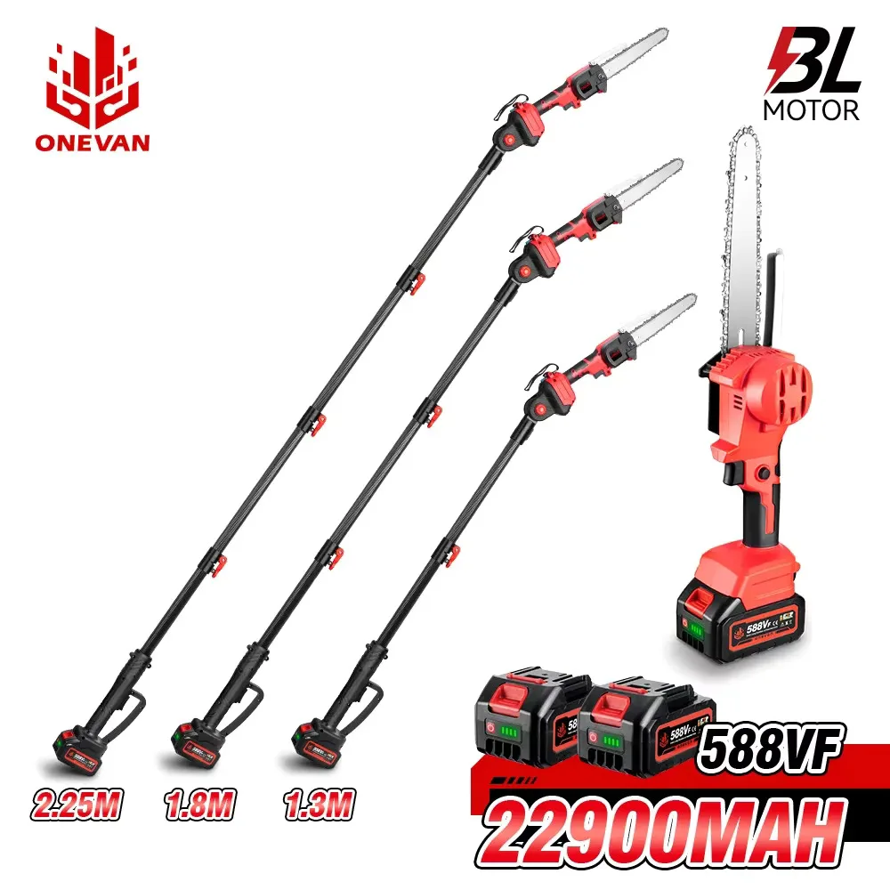 ONEVAN 8 Zoll Bürstenlose Teleskopstange Elektrische Kettensäge Skalierbare Höhe Astsäge Elektrowerkzeug Für Makita 18 V Batterie Pin Image
