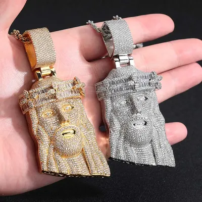 New Hip Hop Christ Jesus Head Iced Out Pendant Gorgeous Humanoid Custom 3D Design Big Jesus Faith Charm Necklace Jewelry