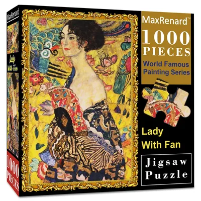 MaxRenard Jigsaw Puzzle 1000 Pieces for Adult Klimt Lady With Fan Environmentally Friendly Paper