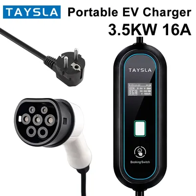 TAYSLA Electric Car Charger 3.5kW 16A Type 2 Portable EV Charger TYPE 1 80V-260V EU Plug Charging