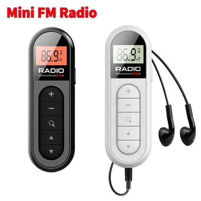 FM Radio Backlight LCD Display Mini Pocket Clip Radio with 3.5mm Headphones Personal Walkman Radio