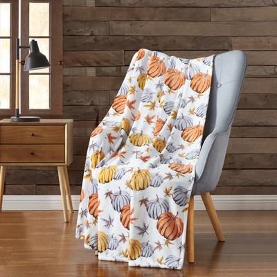 Harvest Halloween Plush Flannel Throws Pumpkins Ghosts Witches & Bats 50" x 70"