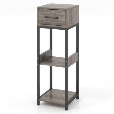 Costway 3 Tier Tall Plant Stand with Drawer Anti-tipping Devices-Gray