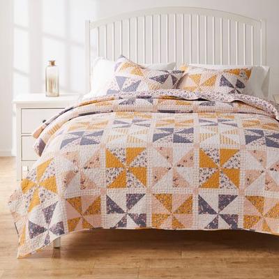 Pinwheel and Posy Mini Coverlet Set Peach, Twin, Peach