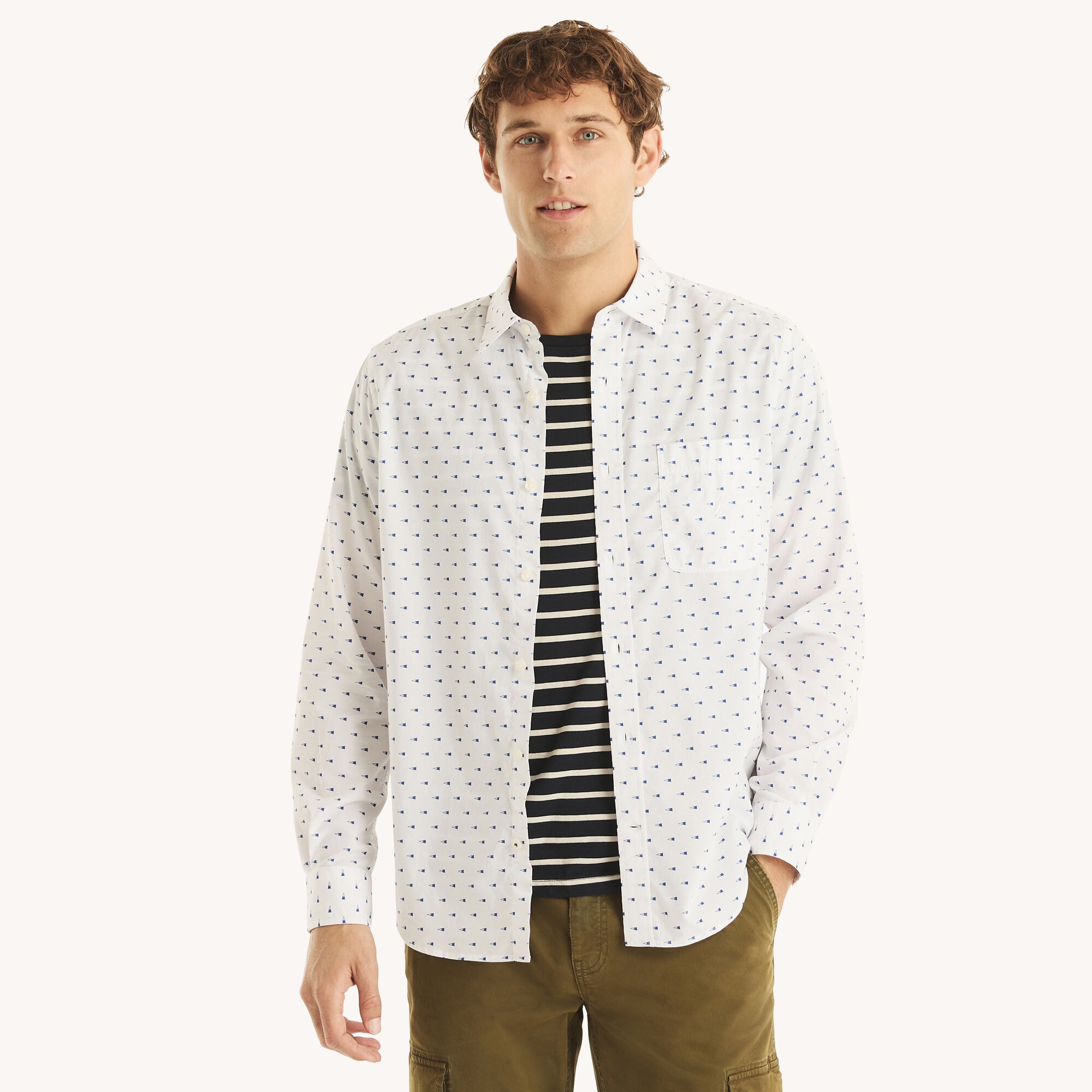 Nautica Men's Printed Shirt 101 (Bright White), S