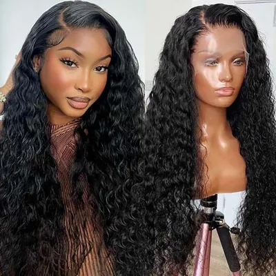 180 Density 13x6 Transparent Lace Front Wig Peruvian Water Wave Remy Human Hair Wig For Women