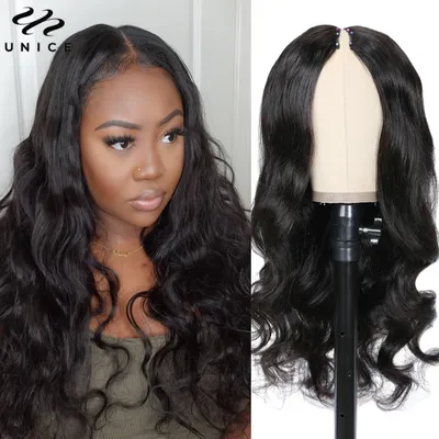 UNice Hair Body Wave V Part Wig & U Part Wig 100% Human Hair Natural Color Glueless Wig No / Mininal