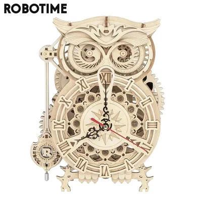 Robotime Rokr 161pcs Creative DIY 3D Owl Clock Wooden Model Building Block Kits Assembly Toy Gift