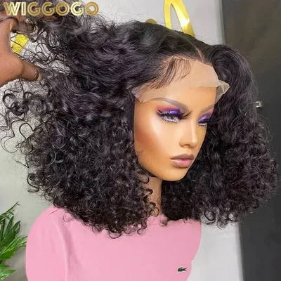 Wiggogo Short Bob Wig Lace Front Human Hair Wig 13X4 Hd Lace Frontal Wig Curly Human Hair Wig 4X4