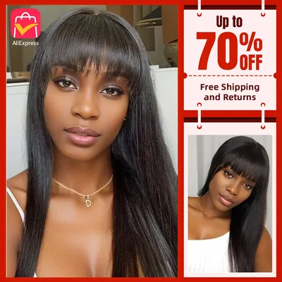 Straight Human Hair Wig With Bangs Brazilian Wigs On Sale Cheap Fringe Wig Short Bob Wig 30 32Inch