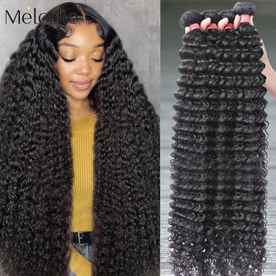 Melodie 30 32 40 Inch Deep Wave Bundle 100% Remy Bundles Human Hair Extensions 1 3 4 Deals