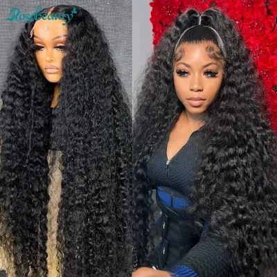 Rosabeauty 250 Density HD 13X6 360 Full Transparent Deep Water Wave curly Lace Frontal Wigs 30 40