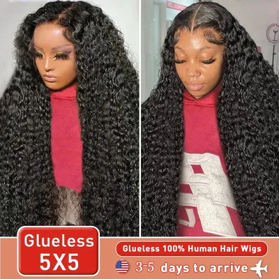 32 40 Inch 250 Density Loose Deep Wave 13x6 HD Transprent Lace Frontal Wigs Human Hair Curly 5X5