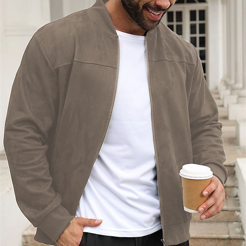 Per uomo Giacca leggera Giacca bomber Giacca in finta pelle scamosciata giacca in pelle bomber Giornaliero Da mare Tasche Autunno inverno Liscio Di tendenza Classico Colletto alla coreana Standard