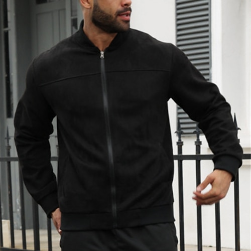 Per uomo Giacca leggera Giacca bomber Giacca in finta pelle scamosciata giacca in pelle bomber Giornaliero Da mare Tasche Autunno inverno Liscio Di tendenza Classico Colletto alla coreana Standard