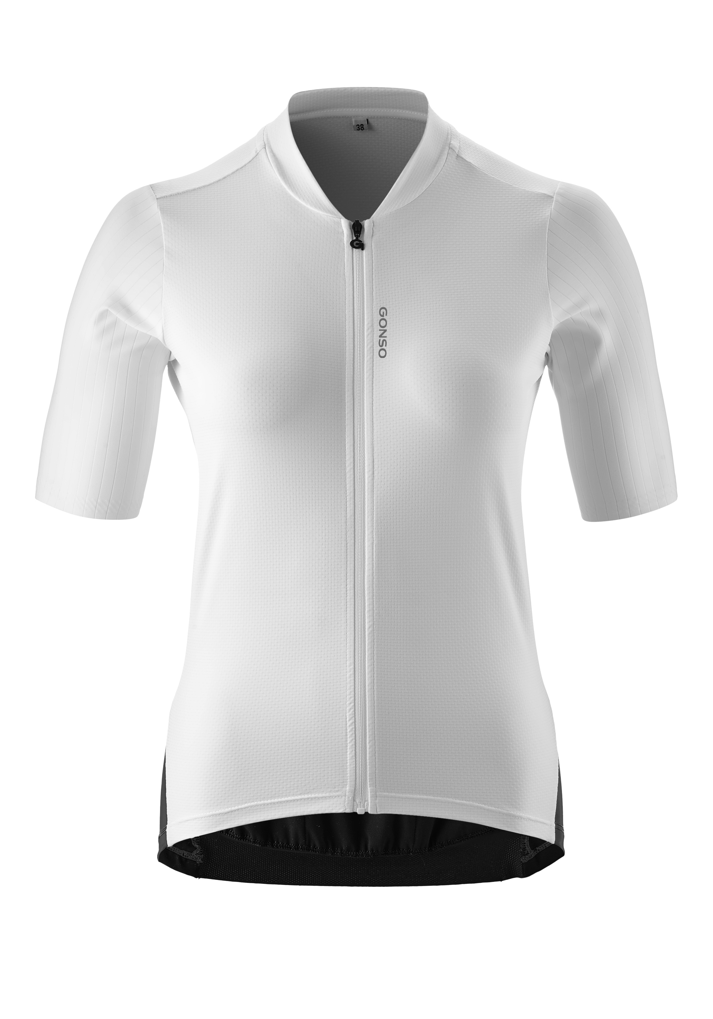 Radtrikot GONSO "SITIVO Jersey Red W", Damen, Gr. 44, weiß, 45% Polyamid, 35% Polyester, 20% Elasthan, Rundhals, Trikots, Damen Radshirt kurzarm, atmungsaktives Fahrradtrikot mit Rückentasche Image