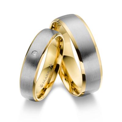 Partnerring MARRYA "Edelstahl Ringe Trauringe Eheringe Partnerringe" Gr. 60, gold (herren ring, silber, gold), Fingerrin