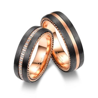 Partnerring MARRYA "Carbon Ringe Trauringe Eheringe Partnerringe" Gr. 76, rosa (herren ring, schwarz, rosé), Fingerringe