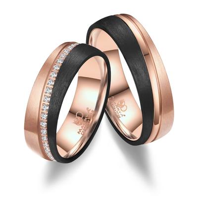 Partnerring MARRYA "Carbon Ringe Trauringe Eheringe Partnerringe" Gr. 66, rosa (herren ring, schwarz, rosé), Fingerringe