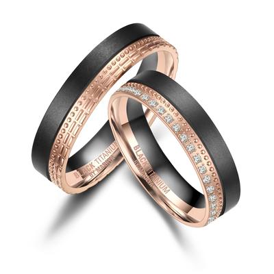 Partnerring MARRYA "BLACK TITANIUM by MARRYA" Gr. 52, rosa (herren ring, schwarz, rosé gold), Fingerringe, Damen, 52, Ti