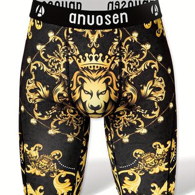 TEMU Lion Pattern Men' Skinny Long Boxer Briefs Shorts, Breathable Comfy Quick Drying Stretchy Boxer Trunks, Sports Trunks, Swim Trunks For Beach Pool, Men's Novelty Underwear