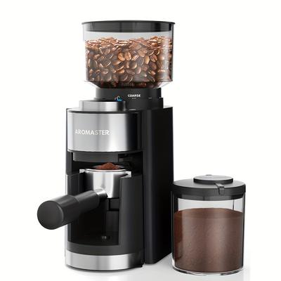 TEMU Aromaster Electric Burr Coffee Grinder, 25 Grind Setting, Espresso Grinder With 51-53mm Portafilter Holder, 2-12 Cups Timer