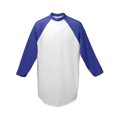 Augusta Sportswear 4421 Youth Baseball 3/4 Sleeve Top 2.0 in White/Purple size Large | Cotton Polyester