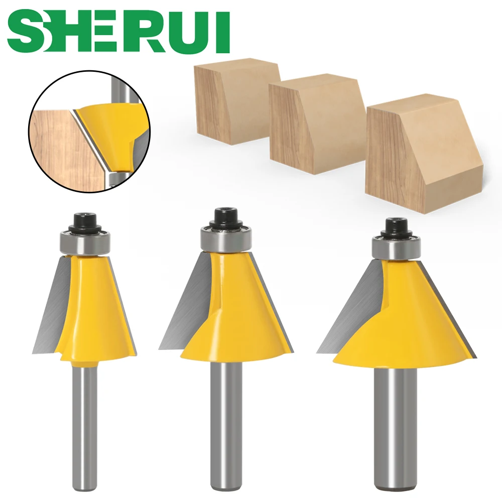 1pc 8mm 6mm 1/4 pollici 12mm 1/2 pollici Gambo Smusso Router Bit 15 Gradi Smussato Bordo Fresa per Legno Macchine Utensili per la lavorazione del legno